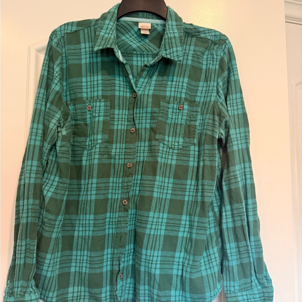 Mossimo Supply Co. Teal and Dark Green Plaid Shirt